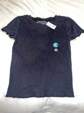 Aeropostale black Ribbed Short Sleeve Tee with Lettuce Edge